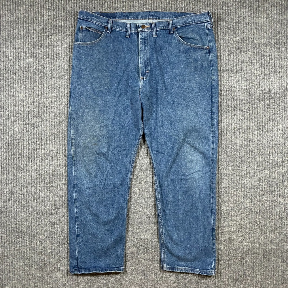 Wrangler Mens Straight Leg Jeans Size 44x30 Blue‎ Denim Cotton Stretch High Rise